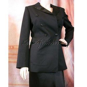 NWT DIDIER LUDOT Black Double Breasted Satin Lapel Wool Jacket Coat 10